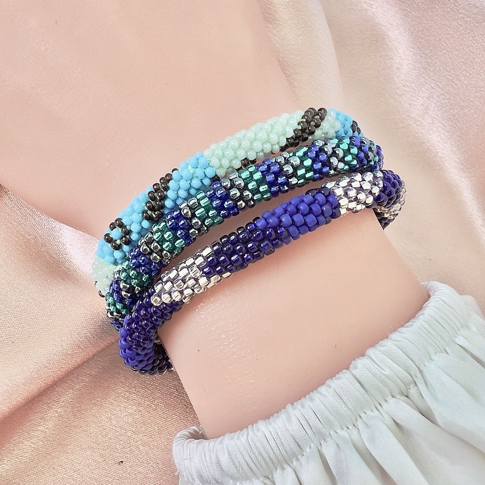 Lot of Three Lily and Laura Handcrafted Nepal Glass Seed Bead Roll On Bracelets